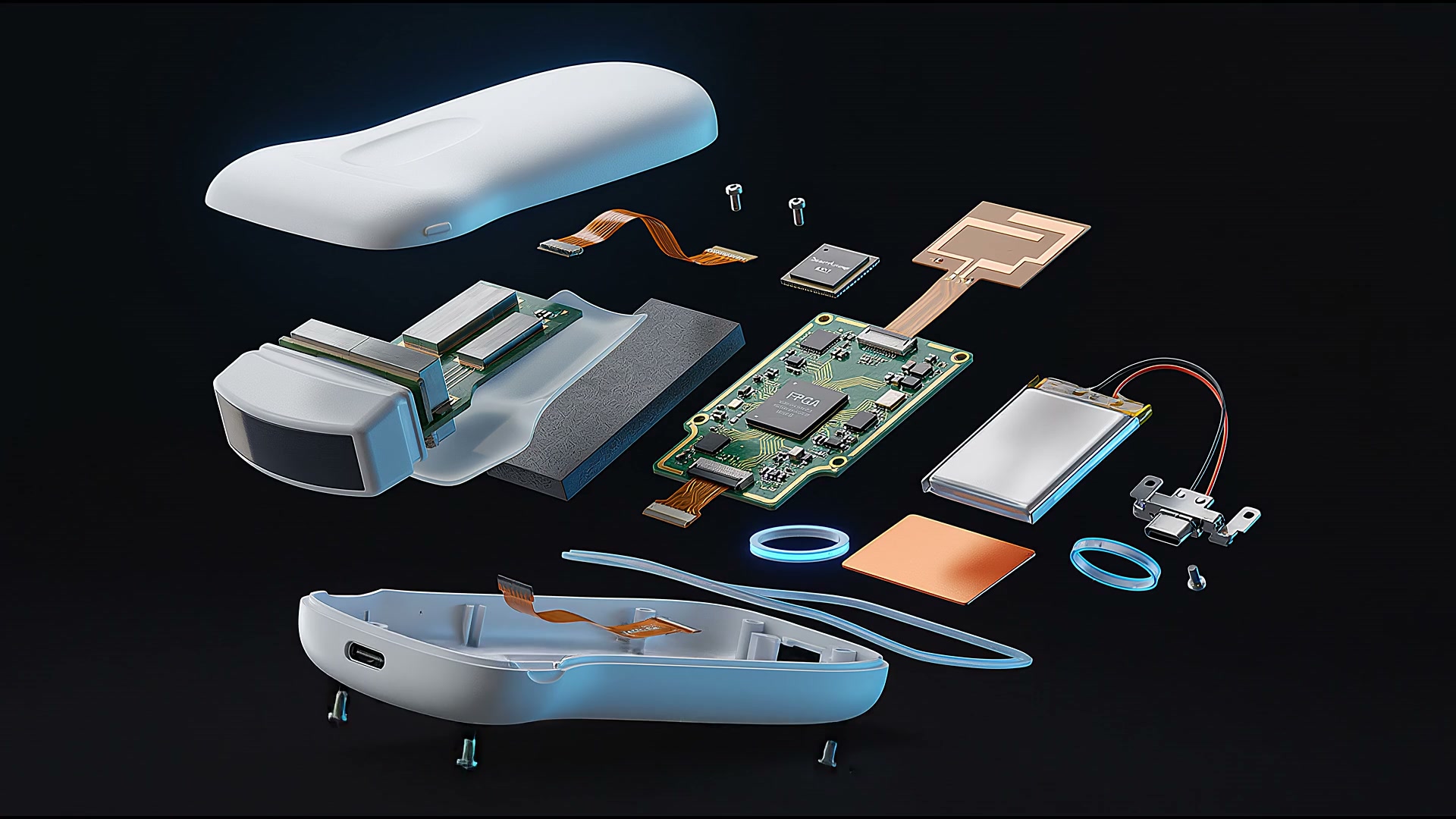 Ultrascan US-CL Pro wireless ultrasound probe - deconstructed view